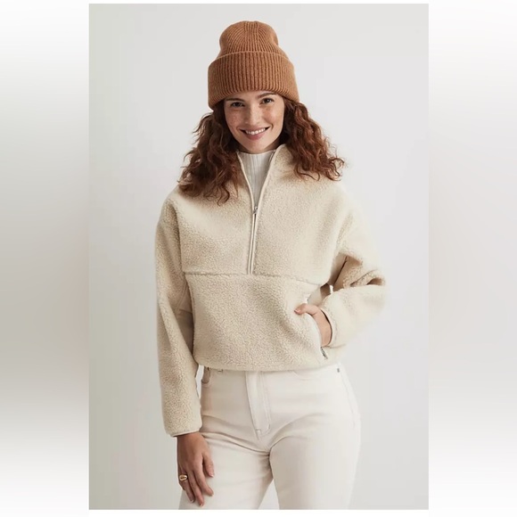 NWT- Madewell Faux Shearling Half-Zip Pullover - Picture 1 of 5